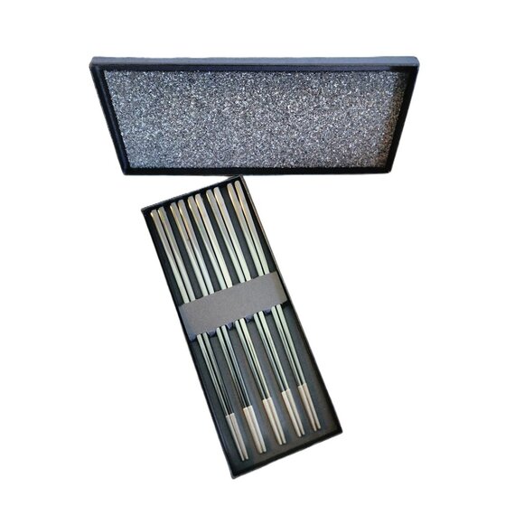 Metal Chopsticks Reusable Titanium Plated Stainless Steel 9.5” Set of 5 - Picture 6 of 8